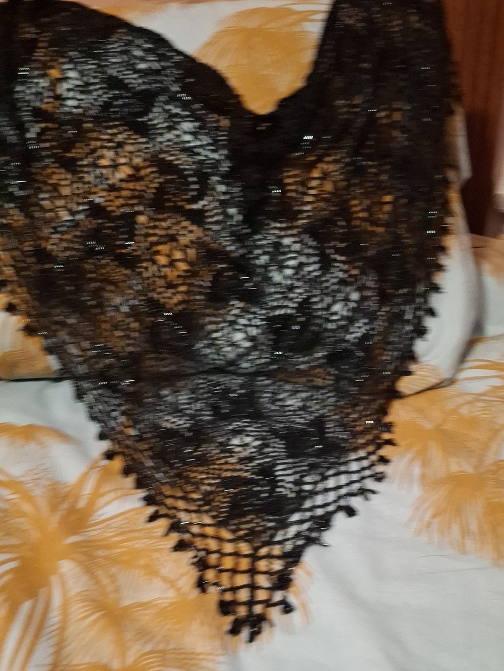 Vintage Beaded Black Lace Wrap
